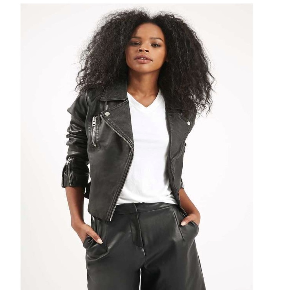 Topshop washed Leather Biker Jacket size US 4